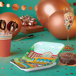 School Bus And Driver Paper Plate