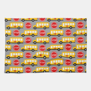 School Bus and Stop Sign Tea Towel