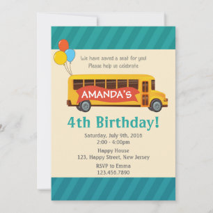 School Bus Birthday Invitation