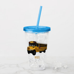 School bus cartoon illustration acrylic tumbler