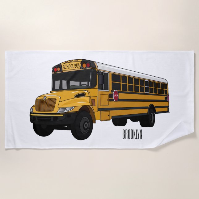 School bus cartoon illustration  beach towel (Front)