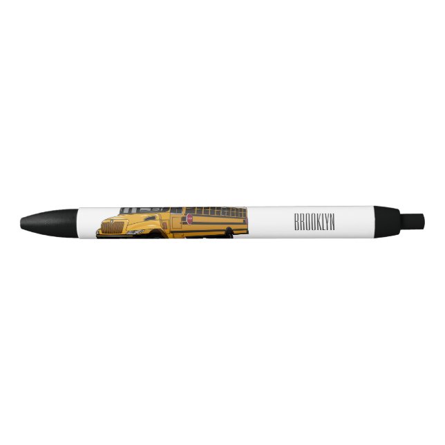 School bus cartoon illustration black ink pen (Front)