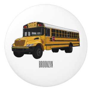 School bus cartoon illustration ceramic knob