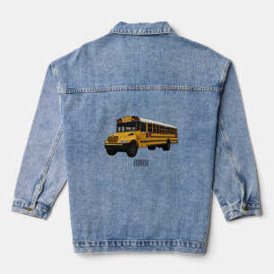 School bus cartoon illustration  denim jacket
