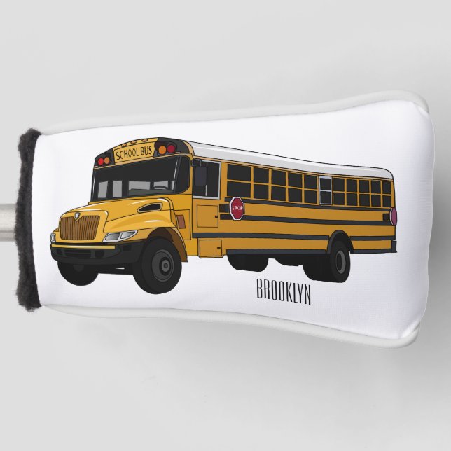 School bus cartoon illustration golf head cover (Front)