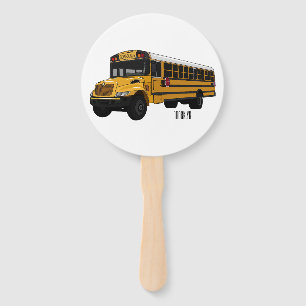 School bus cartoon illustration hand fan