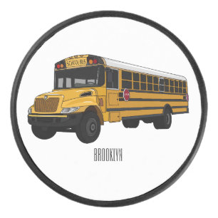 School bus cartoon illustration hockey puck