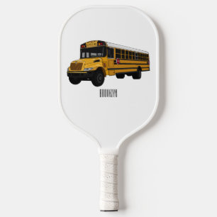 School bus cartoon illustration  pickleball paddle