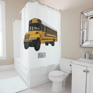 School bus cartoon illustration shower curtain