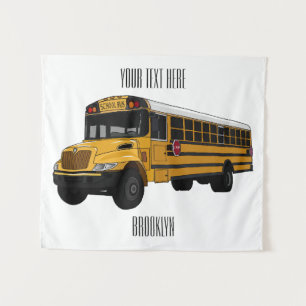 School bus cartoon illustration tapestry