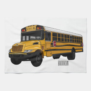 School bus cartoon illustration   tea towel