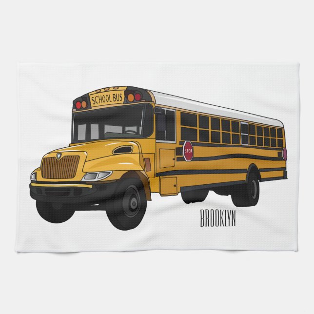 School bus cartoon illustration   tea towel (Horizontal)