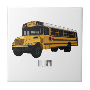 School bus cartoon illustration tile