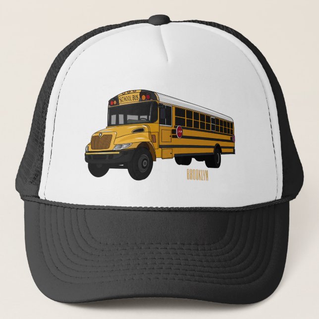 School bus cartoon illustration   trucker hat (Front)