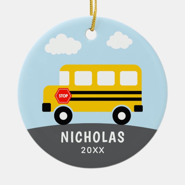 School Bus  Ceramic Tree Decoration (Front)
