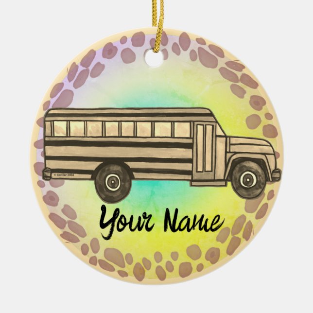 School Bus  Ceramic Tree Decoration (Front)