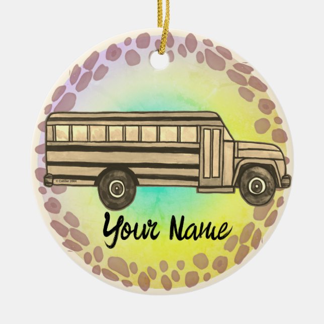 School Bus  Ceramic Tree Decoration (Front)