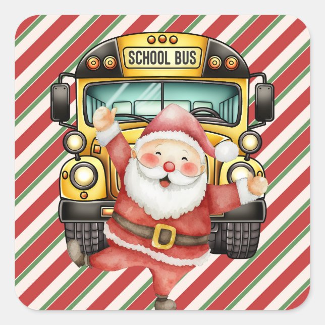 School Bus Christmas for Driver greeting card Square Sticker (Front)