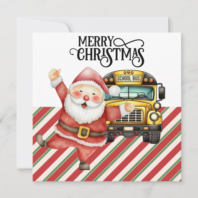 School Bus Christmas for Driver Holiday Card (Front)