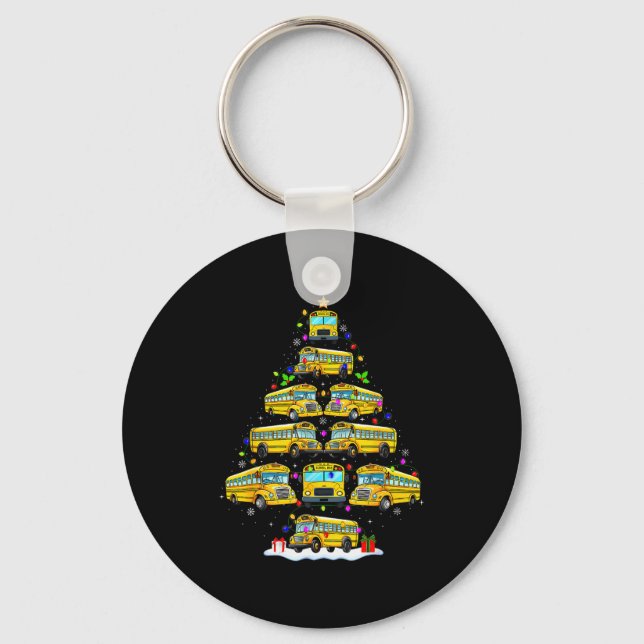 School Bus Christmas Tree Funny Santa Bus Driver P Key Ring (Front)