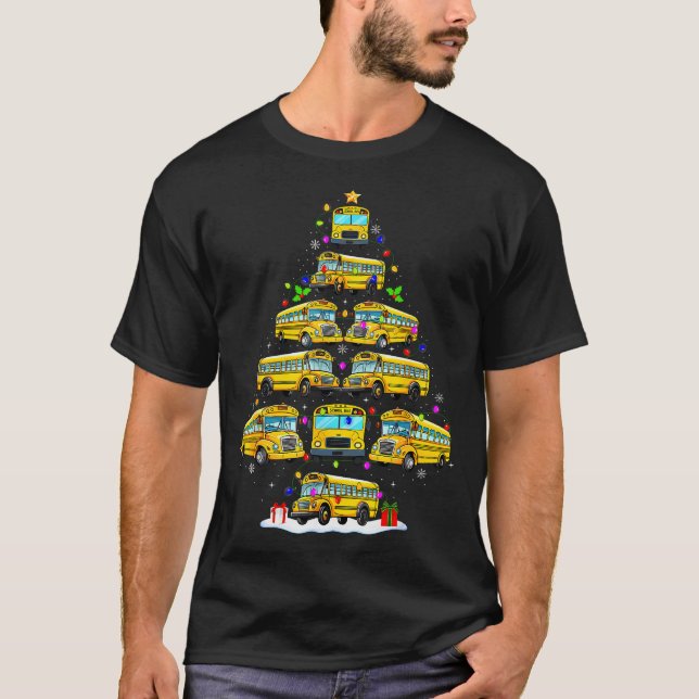 School Bus Christmas Tree Funny Santa Bus Driver P T-Shirt (Front)