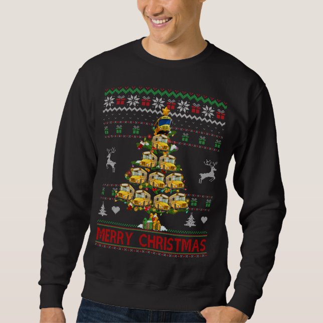 School Bus Christmas Tree Ugly Sweater Santa Bus D (Front)