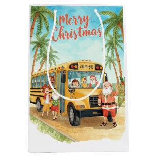 School Bus Christmas with Santa  Medium Gift Bag