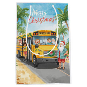 School Bus Christmas with Santa  Medium Gift Bag