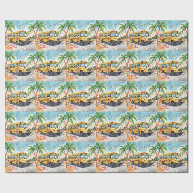School Bus Christmas with Santa  Wrapping Paper (Seam)