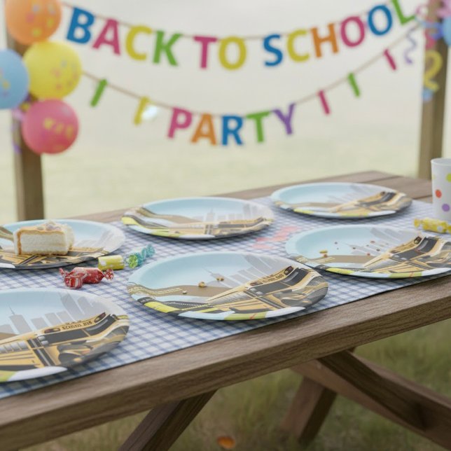 School Bus City Scene Paper Plate (Creator Uploaded)