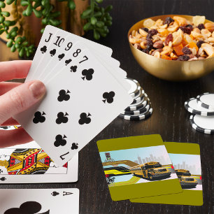 School Bus City Scene Playing Cards