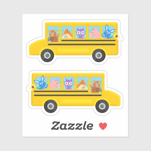 School Bus Cute Animals Cartoon 2 Buses (Sheet)