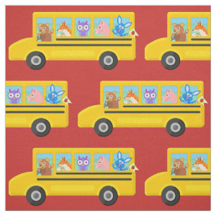 School Bus Cute Animals Pattern Choose Any Fabric