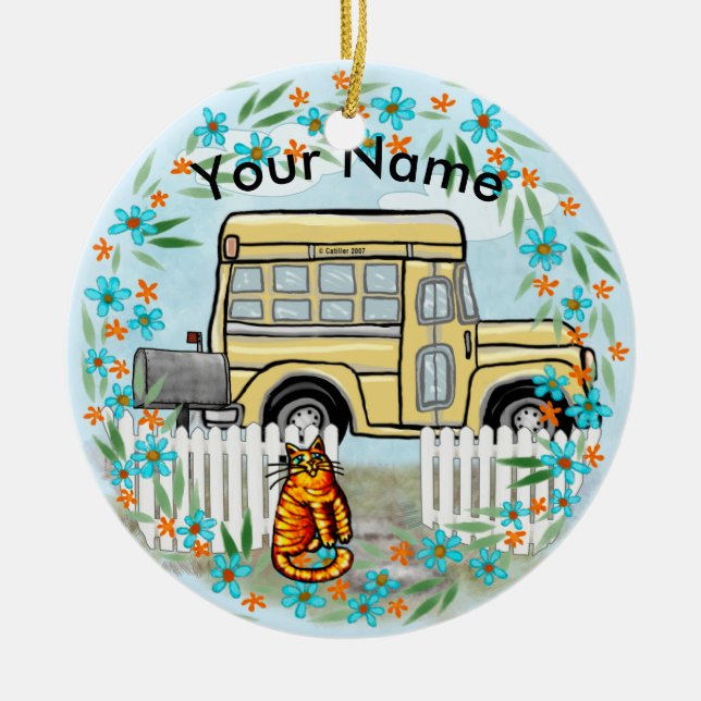 School Bus Day   Ceramic Tree Decoration (Front)