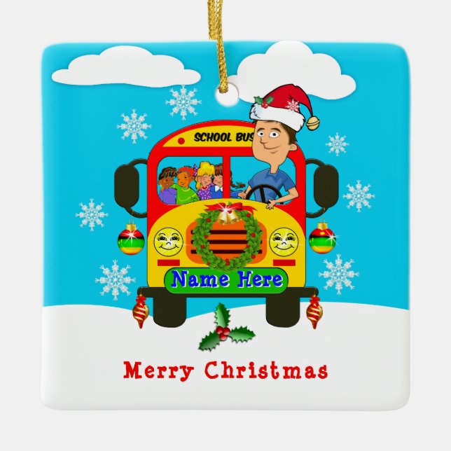 School Bus Driver Christmas Gifts, Bus Driver Ceramic Ornament (Front)