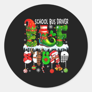 School Bus Driver Elf Squad Xmas Colorful Elf Hat  Classic Round Sticker