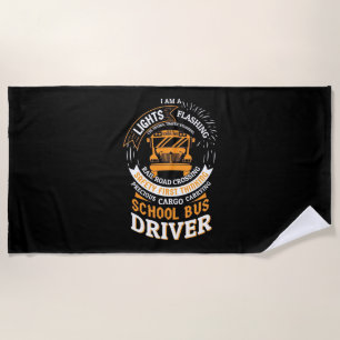 School Bus Driver Lights Flashing Beach Towel