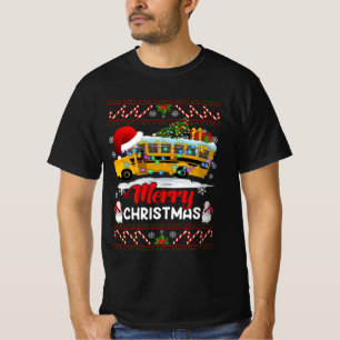 School Bus Driver Merry Christmas Lights Xmas Ugly T-Shirt
