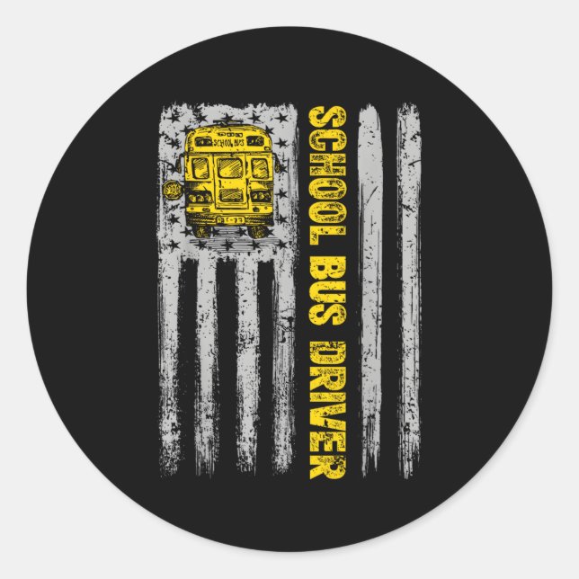 School Bus Driver Patriotic Usa American Flag Classic Round Sticker (Front)