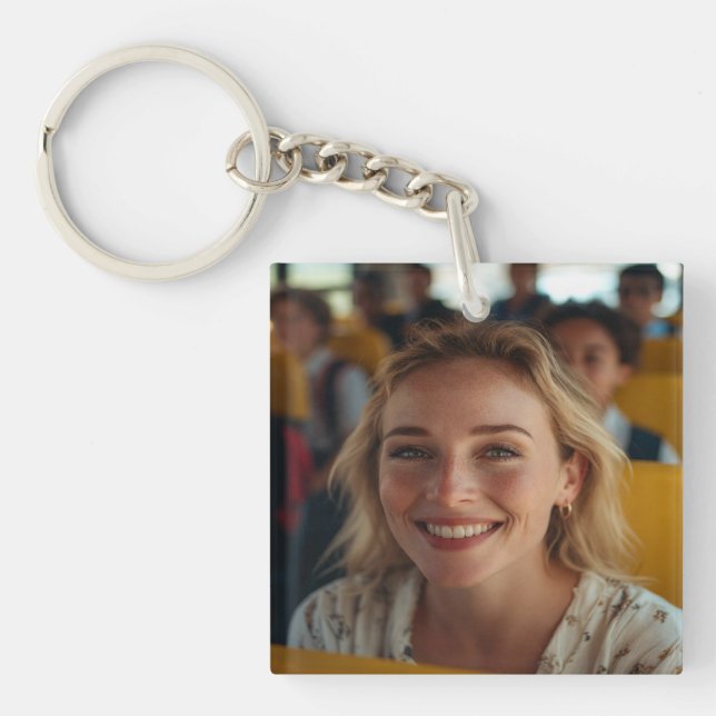 School Bus Driver Photo Customize Key Ring (Front)