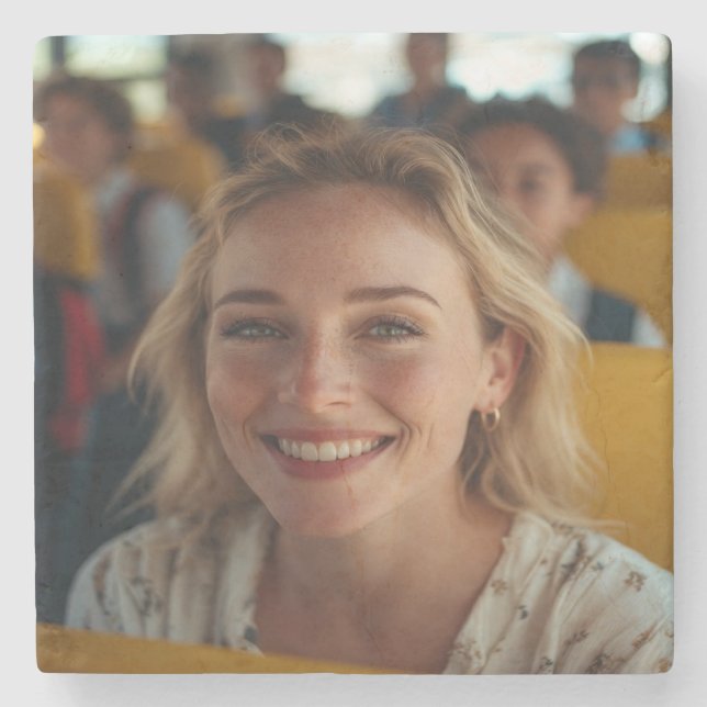 School Bus Driver Photo Customize Stone Coaster (Front)