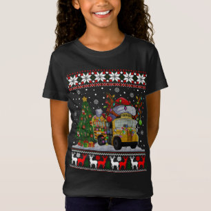 School Bus Driver Reindeer Santa Hat Ugly Christma T-Shirt