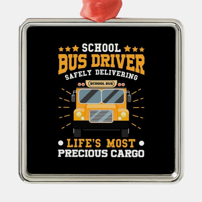 School Bus Driver Safely Delivering Metal Tree Decoration (Front)