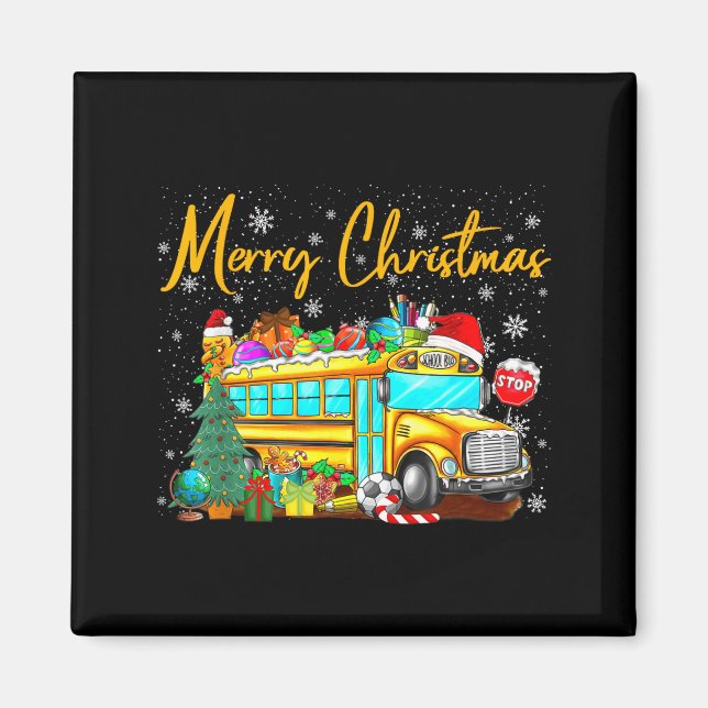 School Bus Driver Santa Hat Merry Christmas Tree M Magnet (Front)