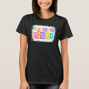 School Bus Driver Squad Colourful Bleached Back To T-Shirt