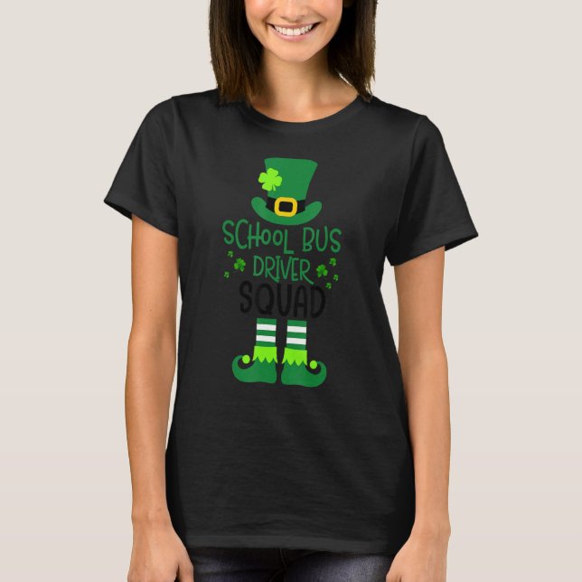 School Bus Driver Squad St Patricks Day Funny Lepr T-Shirt (Front)