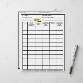 School Bus Driver Student List Contact Info Paper