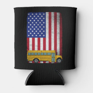 School Bus Driver Usa American Flag Bus Driver Can Cooler