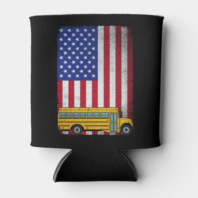School Bus Driver Usa American Flag Bus Driver  Can Cooler (Front)