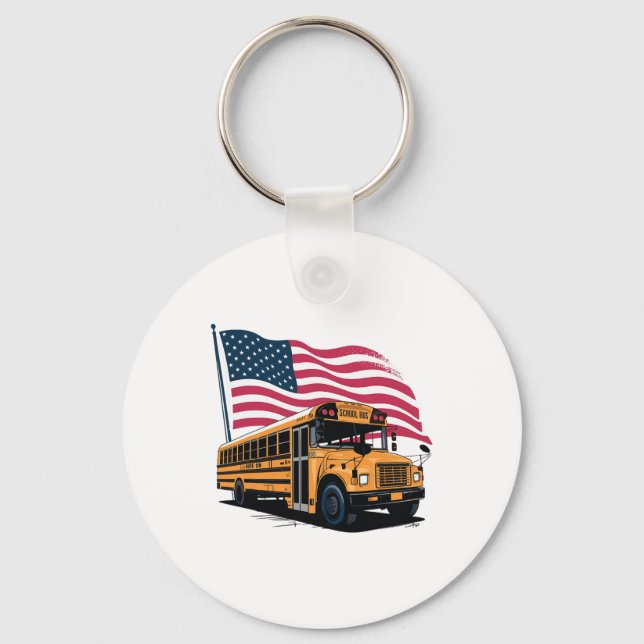 School Bus Driver Usa Flag  Key Ring (Front)